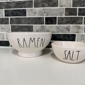 RAE DUNN White Ceramic 'Ramen' & 'Salt' Bowls Set
